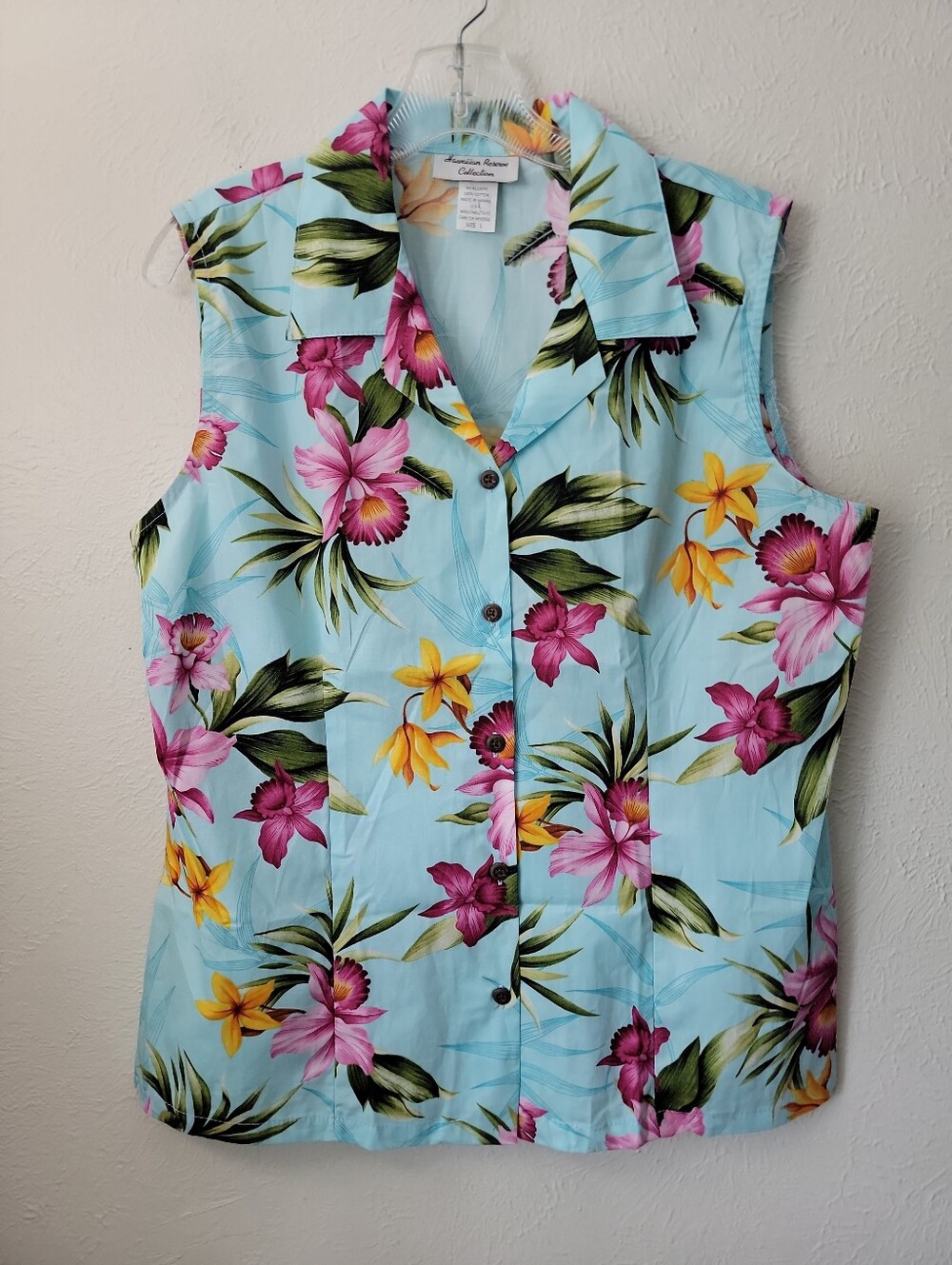 Hawaiian Reserve Sleeveless Floral Button-Front Top - Light Blue Size Large NWOT
